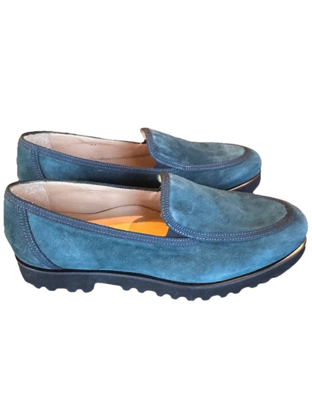 RON WHITE Blue Suede Slip On Loafers Made In Italy Size 39.5 Luxury
